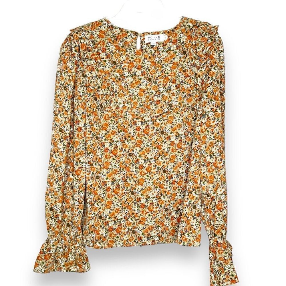 Molly Bracken Pearlie | Puff Sleeve Fall Floral Blouse w/ Ruffles Women’s Size M